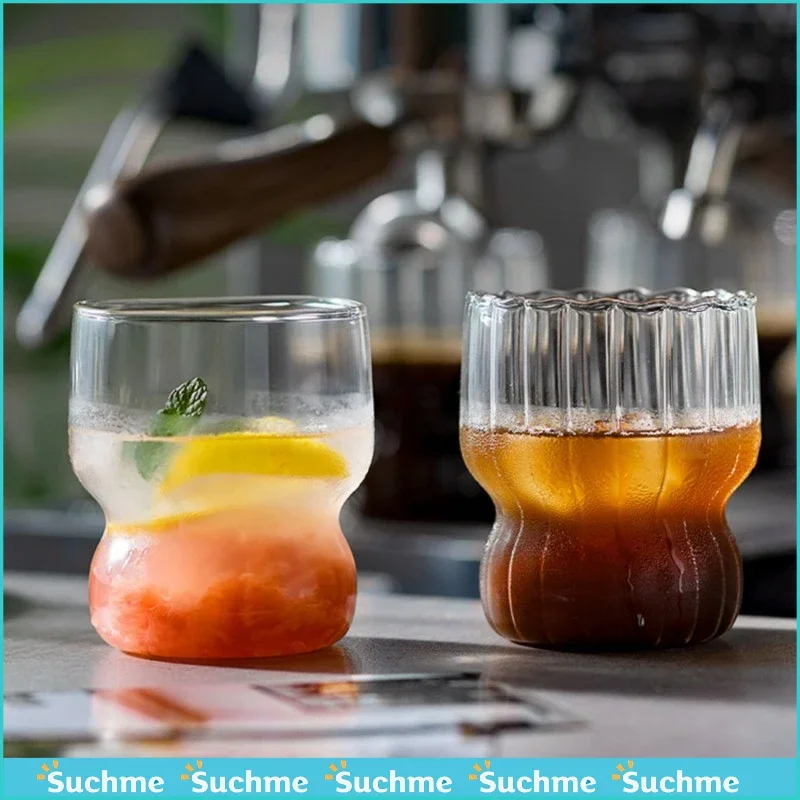 Taza de vidrio transparente de 300ml, vaso de café helado con forma de onda creativa, taza de jugo, leche, té, vasos de agua