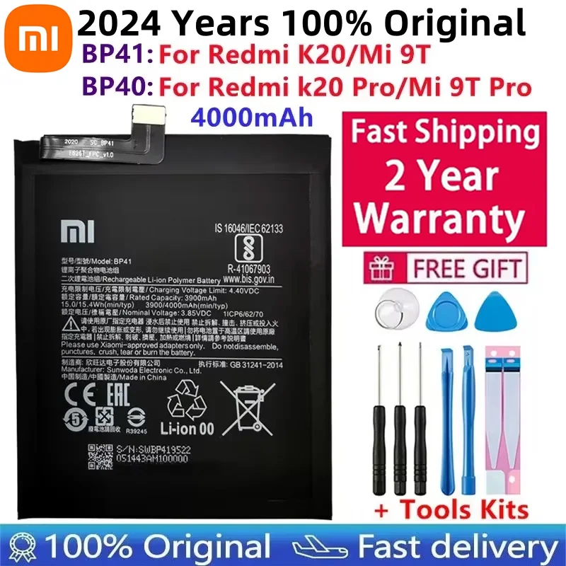 100% Original Replacement Battery BP41 BP40 For Xiaomi Redmi K20 Pro Mi 9T Pro Mi9T Redmi K20Pro Premium Genuine Battery 4000mAh