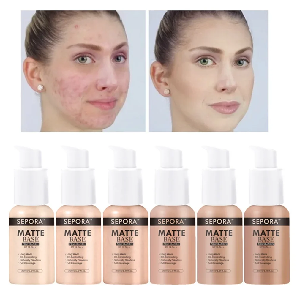 30ml SEPORA Liquid Foundation Brighten Face Eyes Dark Circles Scars Acne Cover Matte Cream Concealer Long Lasting Base Makeup