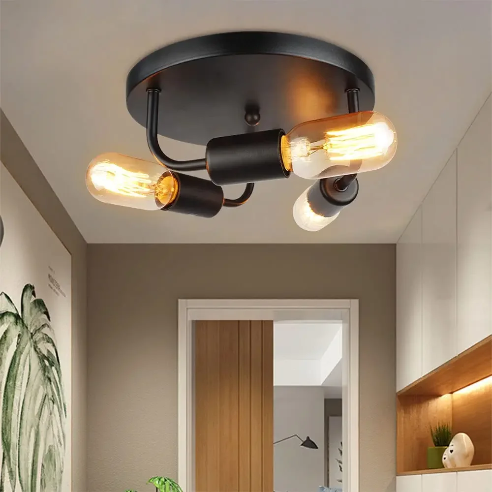 Retro Industrial Style Iron Three Head Ceiling Light Black Simple Clothing Store Living Room Dining Room Shop Ceiling Lamp E27