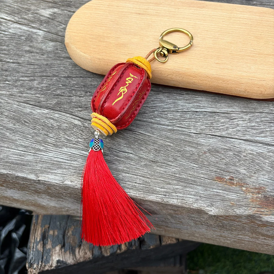 Genuine Leather Lantern Bag Charm High Quality Vintage Handmade Keychains Cute Car Luggage Accessories Home Decoration Gift