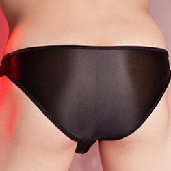 Underwear Men Sexy Oil Shiny Briefs Low Rise Elastic Lingerie Panties Gay Underwear Hollow Out Breathable Thong Underpants