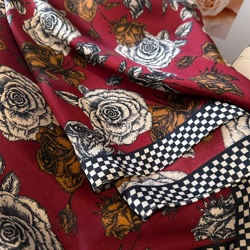 Fashion Luxury Brand Silk Shawl Square Scarf Women Hijab Flower Print Scarves Wraps Neckerchief Hair Ribbon Headband Bandana