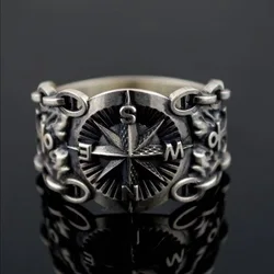 Retro Sailor Navigation Compass Ring For Men Punk Gothic Rock Hiphop Open Ring Handmade Jewelry Bikers Accessories Unisex Gift