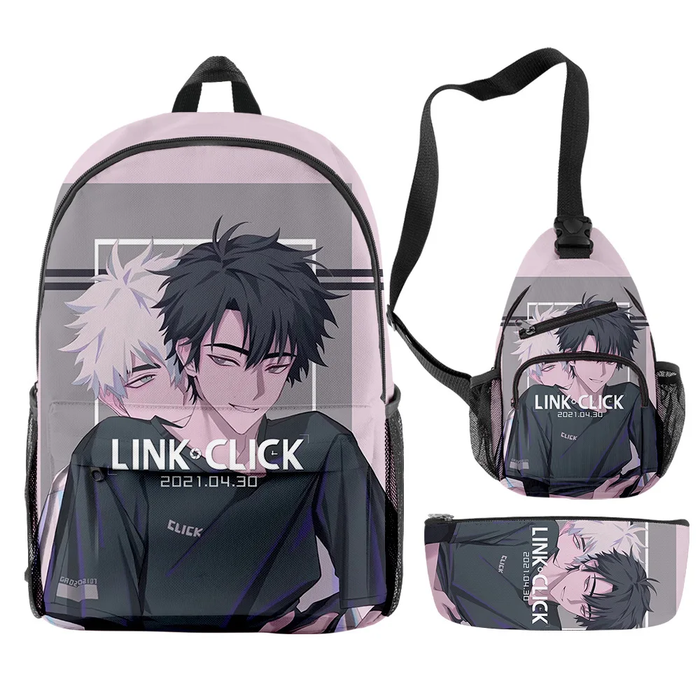 Classic Novelty Funny Cool Link Click Anime 3D Print 3pcs/Set pupil School Bags Travel Laptop Backpack Chest Bag Pencil Case