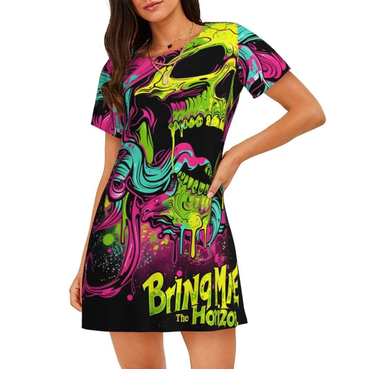 

Custom Bring Me Band The Horizoned Womens Short Sleeve Sleepshirt Metal Core Band Nightdress Travels Nightgown Sleepwear Short