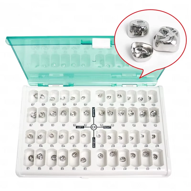 48Pcs/Box Dental Kid Crowns Preformed Metal Crown Stainless Steel Temporary Crowns Dentistry Orthodontic Material Therapy Tools