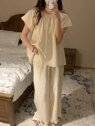 Conjunto de pijama de manga curta feminino, terno caseiro, tops elegantes para dormir, soltos, simples, fofos, estilo japonês, casual, férias, 2 peças