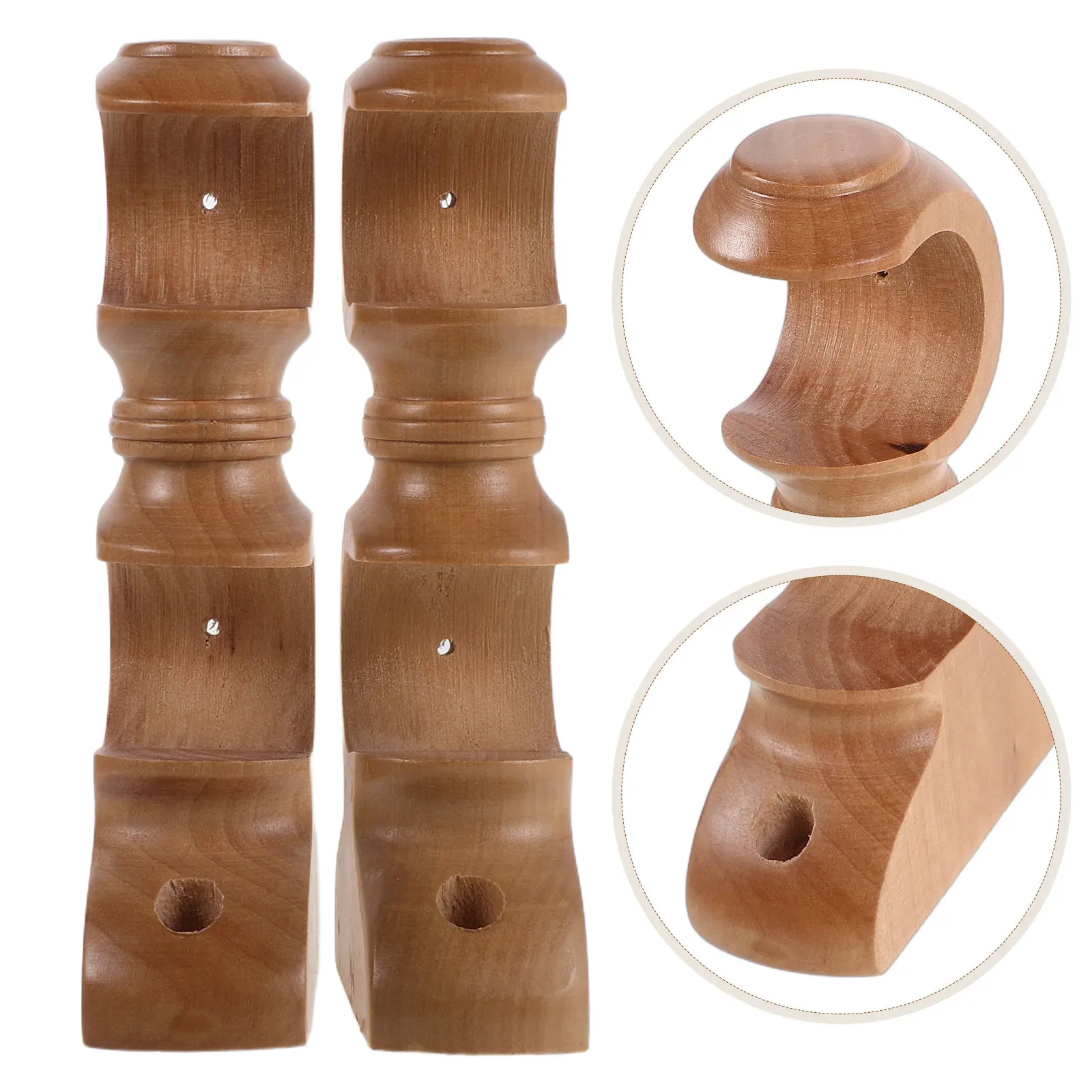 2Pcs Double Curtain Rod Holders Wood Brackets Wall Mount Window Drapery Supports Natural Wood Roman Rod Base Decorative Curtain