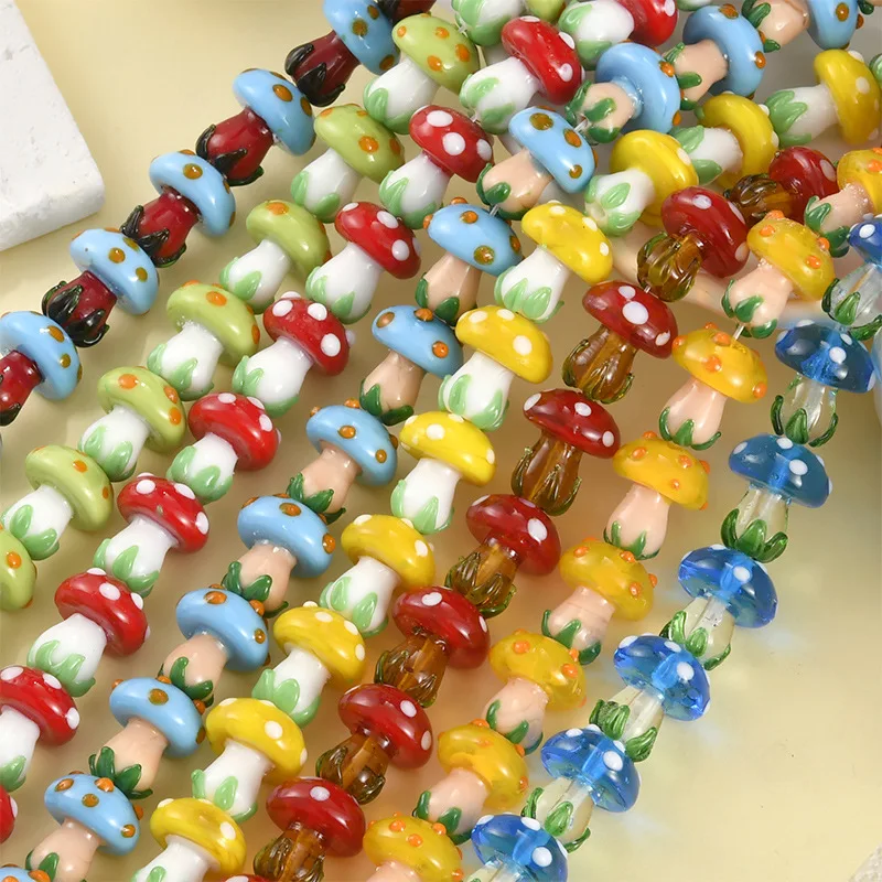 5Pcs 14X16MM Bunte Lampwork 3D Pilz Glas Perlen Lose Perlen Für Diy Schmuck Machen Halskette Armband ohrring Zubehör