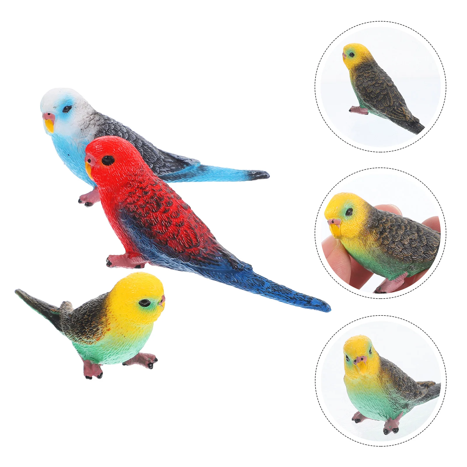 Budgie Birds Static Solid Ornaments Simulated Wild Animal Model Set 3pcs Figurine Artificial Decors Desktop Adornment Parrot