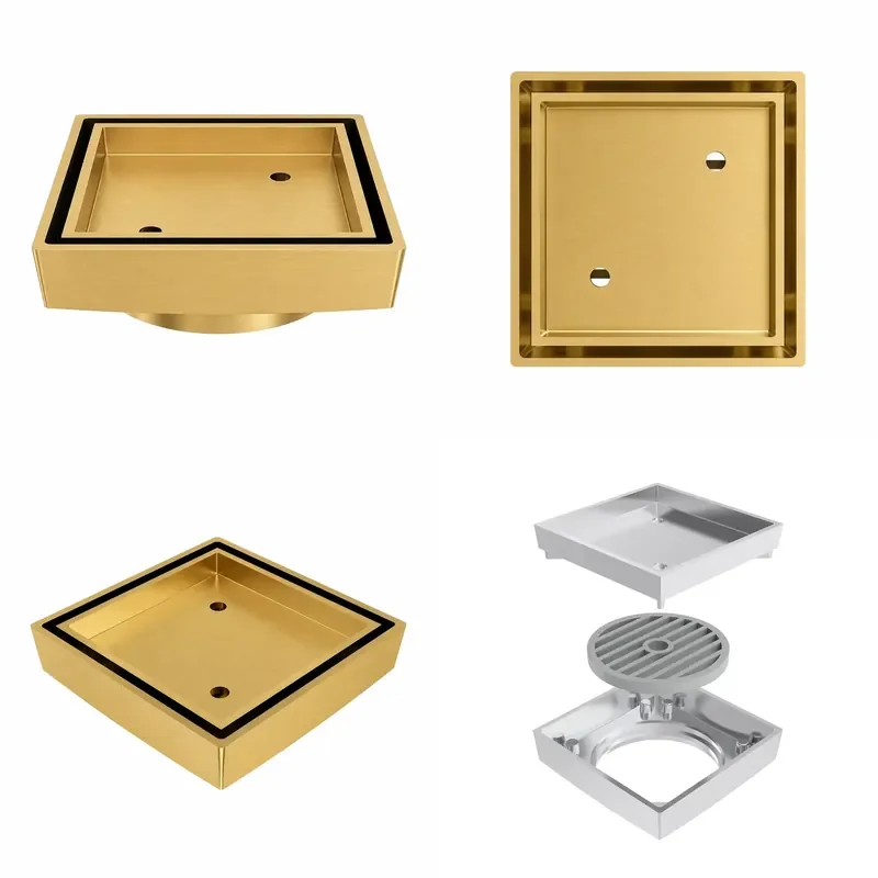 High Quality Stainless Steel Bathroom Shower Floor Drain Tile Recessed Black Gold Brass Filter Drain
