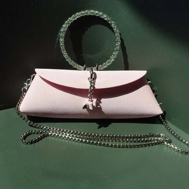 

2024 Pink Wedding Bridal Purse Handbag With Rhinestone Circle