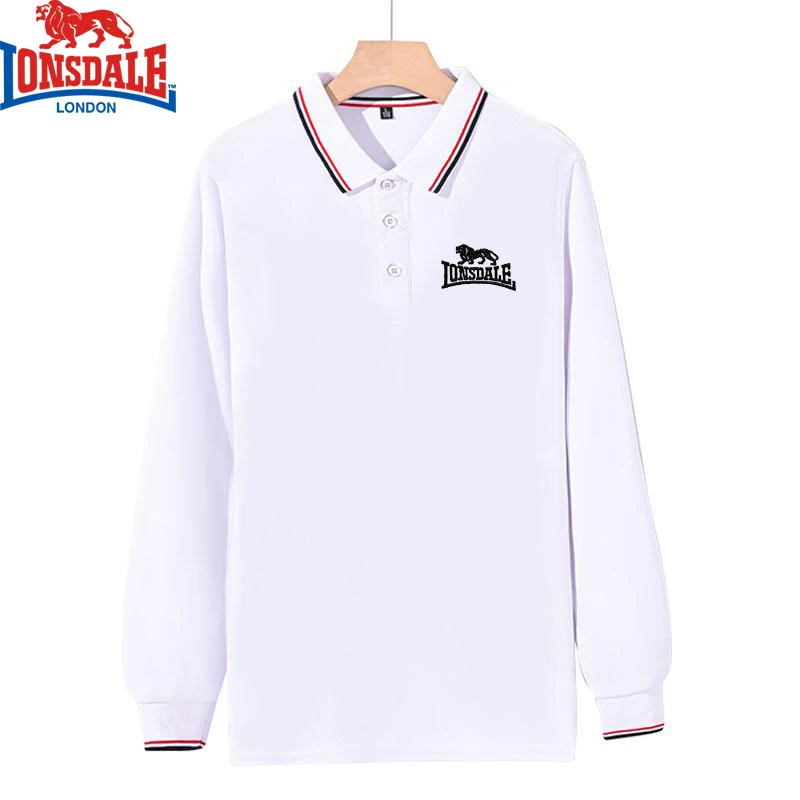 LONSDALE-Men's Long Sleeve Polo Shirt, Breathable, Embroidery, High Quality, Casual, Sporty, High Quality, Summer