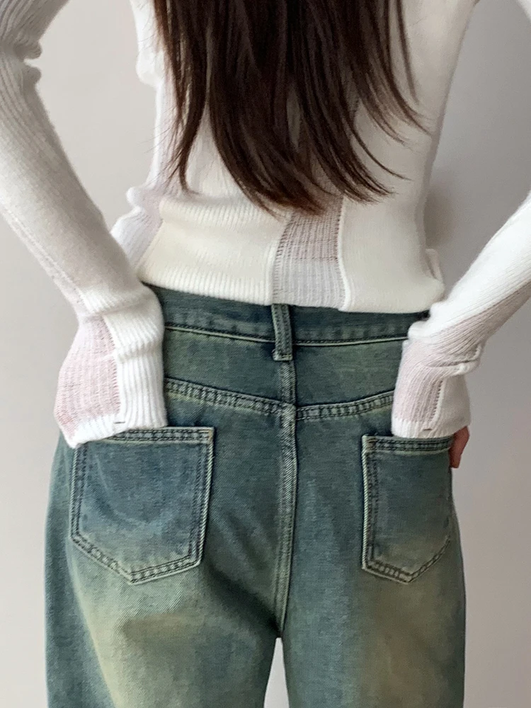 [LANMREM] Vintage Washed Jeans For Women High Waist Straight Wide Leg Denim Pants Streetwear Clothes 2024 Winter New CP3462