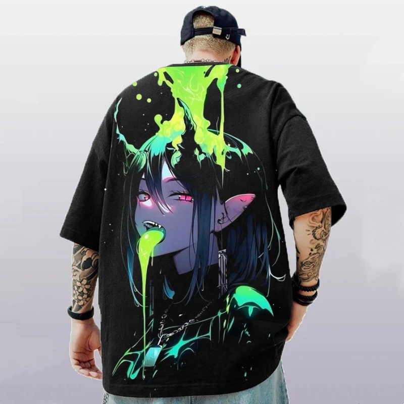 3d Anime Beauty Print Short Sleeve T-Shirt Street Trend Men\'s T-Shirt Summer Loose Oversized Short Sleeve Quick Dry Tees For Men