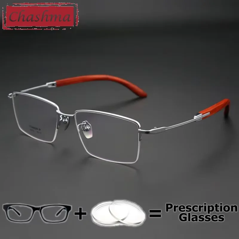 Chashma Prescription Glasses Pure Titanium Rosewood for Men Wide Optical Eyeglasses Frames Myopia Lenses Multifocal Spectacles