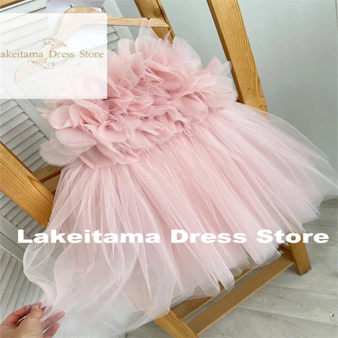 Customization Wedding Strapless Tulle Sleeveless Flower Girl Dress For With Feathers Host Performance Birthday Party Ball Gowns
