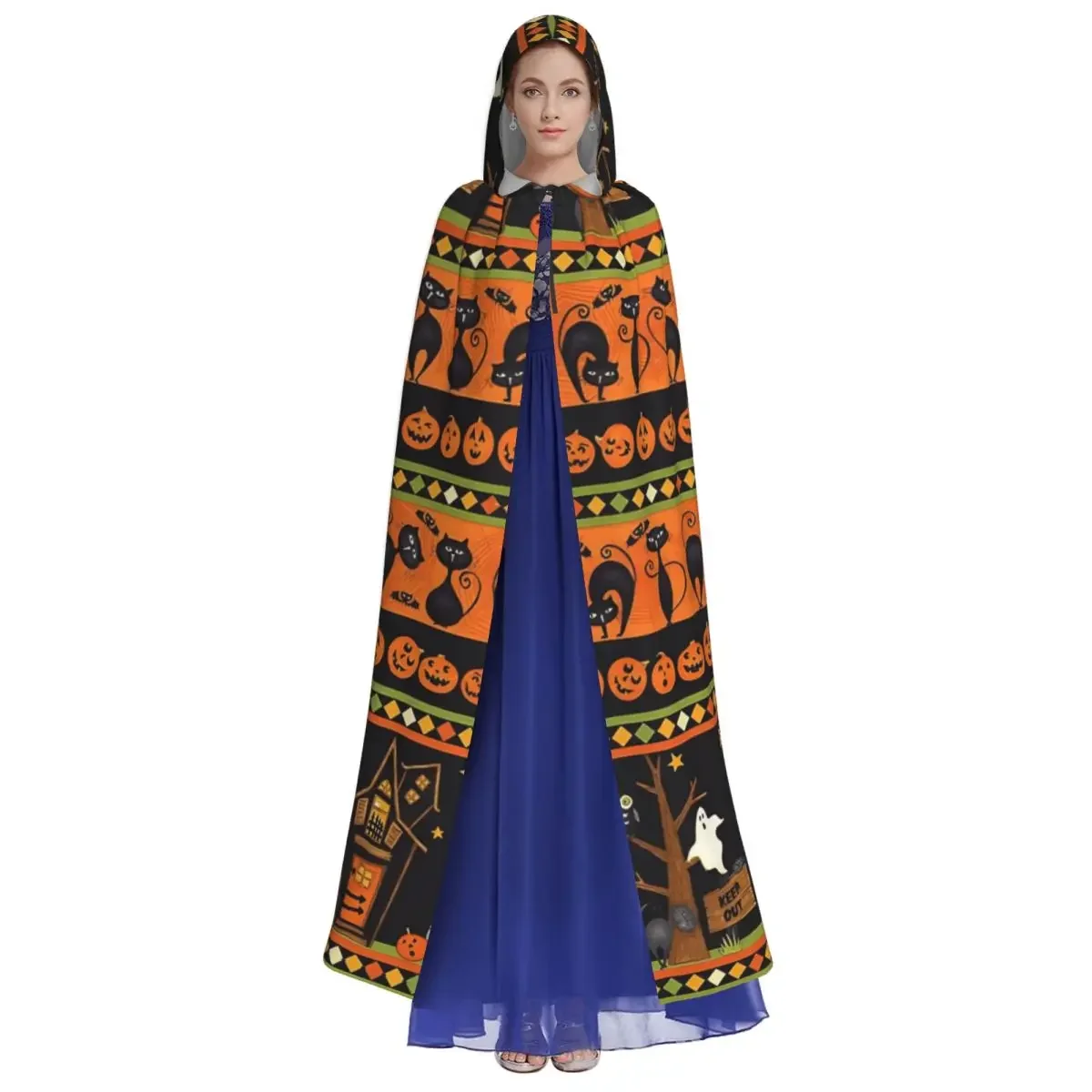 Customization Aldult Halloween Cloak With Hood Gothic Bats Ghosts Witch Grim Reaper Robe Costume For Party