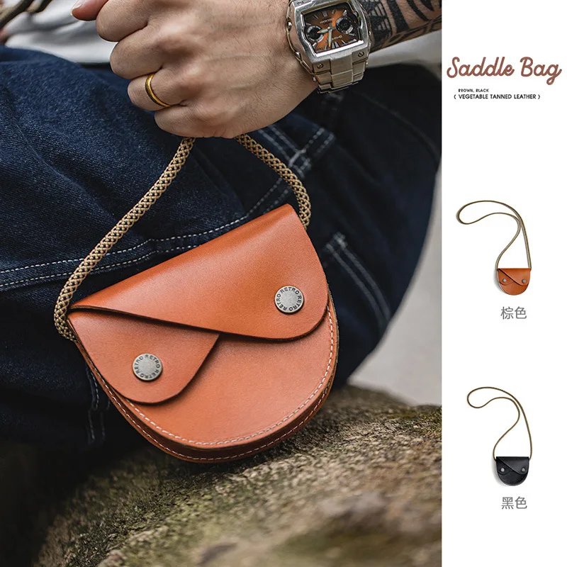 

Chinese fashion top layer cowhide retro saddle bag Everything headphones lipstick change key mini bag