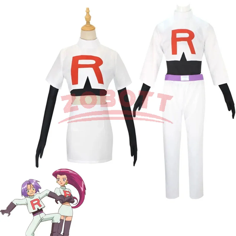 

Аниме Джесси Джеймс Косплей Костюм Team Rocket Jessie Musashi James Kojirou Хэллоуин Косплей Костюм Полный комплект Женщины Мужчины