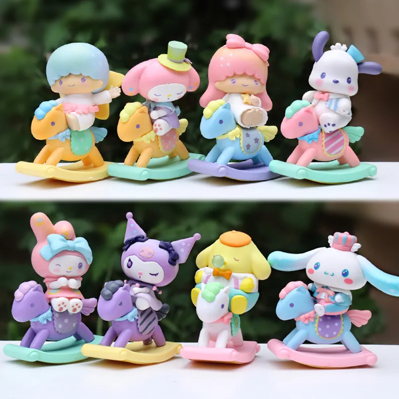 

8pcs Anime Sanrio Figures Kawaii Kuromi Cinnamoroll Pompompurin Mymelody Action Figure Dolls Decoration Toys Gift