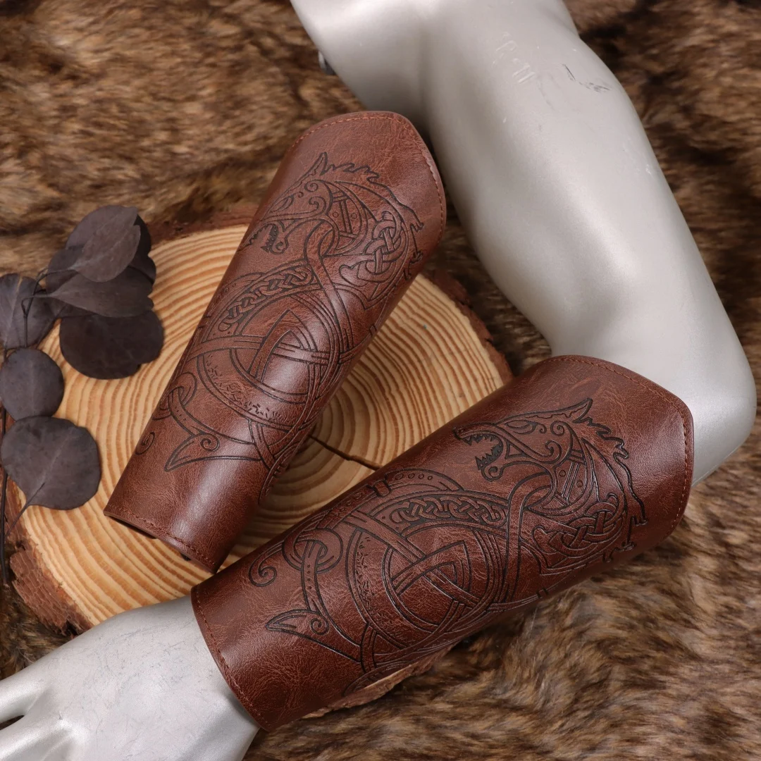 Wikinger-Armschienen, mittelalterliche Leder-Armrüstung, Manschette, Leder-Stulpe, Armband, Punk-Armschützer, Schnallen-Unterarmschiene, Handschuhe für Männer und Frauen – Detail 6