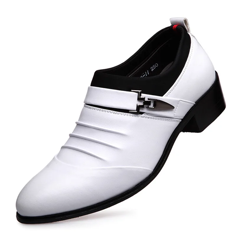 Classic Men Dress Shoes Slip on Black Leather Shoes for Men Point Toe Business Casual Men Formal Shoes for Wedding