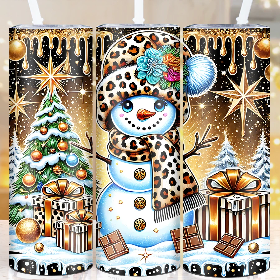 Merry Christmas Coffee Mugs Straw Lid  20oz 1Pc Stainless Steel Hot Cold Insulated Mugs 3D Print Snowman Christmas Party Gifts