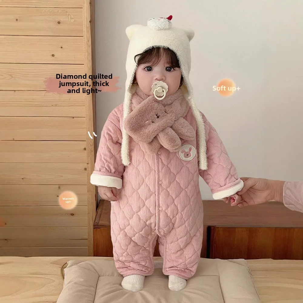 

Baby Neck Crawler 2025 New Winter Newborn Thickened Clothes Baby Super Cute Cartoon Labeling Jumpsuit