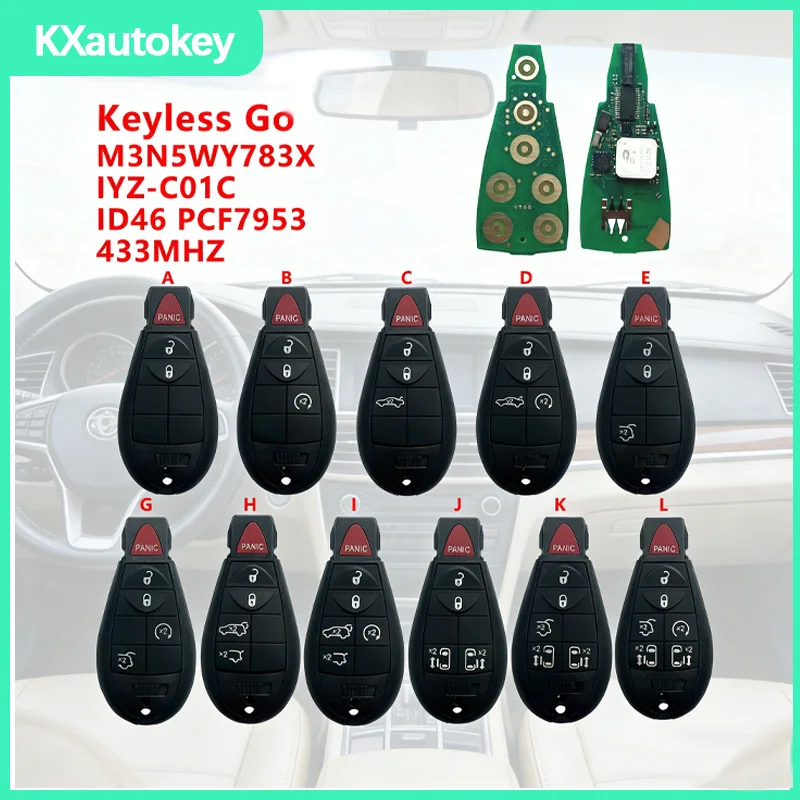 

KXK086002 433Mhz PCF7953 M3N5WY783X для Chrysler Town & Country, Jeep Grand Cherokee, Dodge Caravan, Journey IYZ-C01C