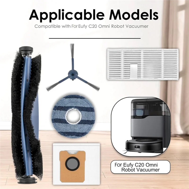 A05G-20PCS เปลี่ยนสําหรับ Eufy C20 Omni หุ่นยนต์สูญญากาศสิ่งที่แนบมา Roller แปรงด้านข้างตัวกรอง HEPA ฝุ่น Mop Pads