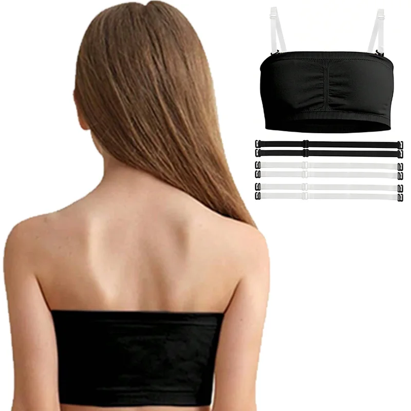 Бюстгальтер-бандо для девочек, бесшовные тренировочные бюстгальтеры с прозрачными бретелями для девочек, гимнастический, танцевальный спортивный укороченный топ с подкладкой на груди