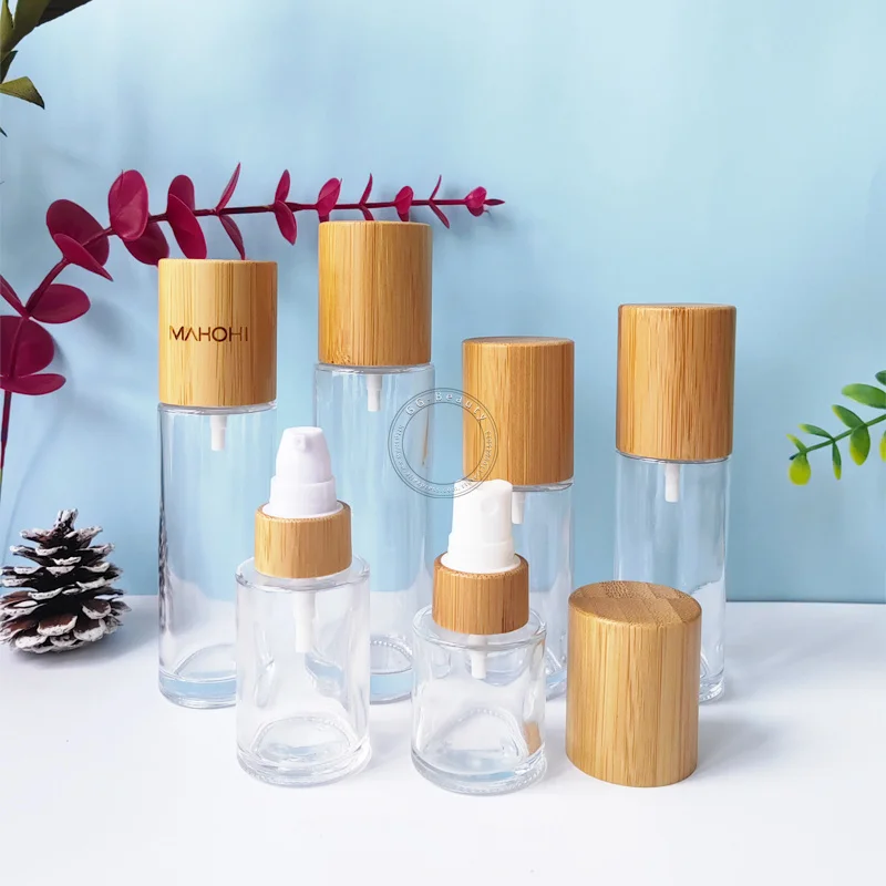 30ml 60ml 120ml Foaming Bottle With Clear Glass Bamboo Pump Lotion Fine Mist Spray Bottles Personal Care Containers Packaging