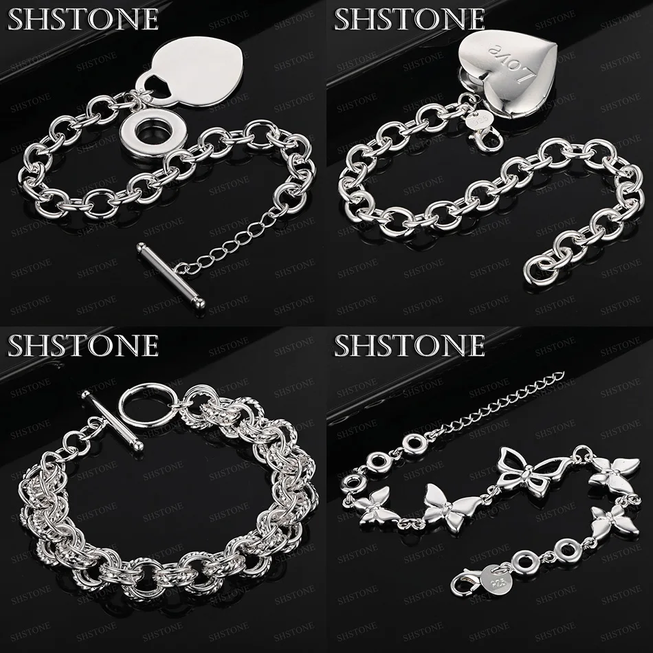 

High Quality 925 Sterling Silver Love Heart Butterfly Spiral Circle Chain Bracelets Lady Wedding Party Cute Jewelry Accessories