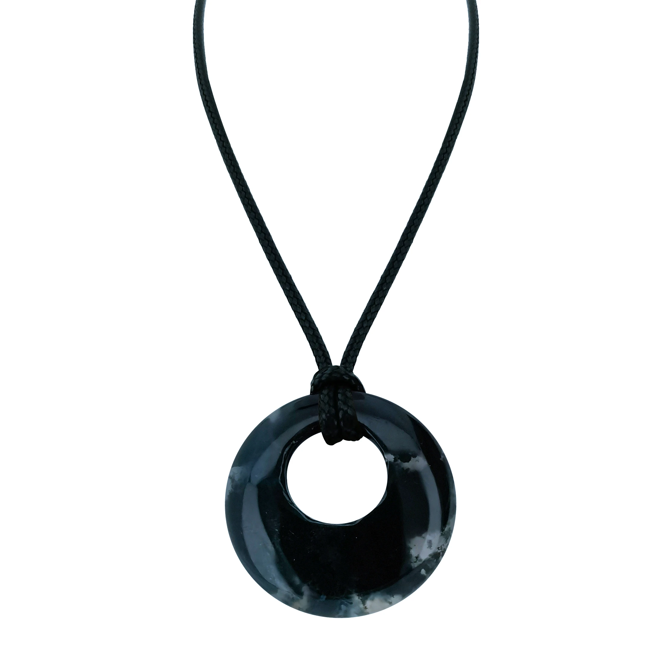28mm Circle Donut Healing Crystals Necklace Natural Semi-Precious Chakra Gemstone Amulet Lucky Coin Donuts Charm Protection