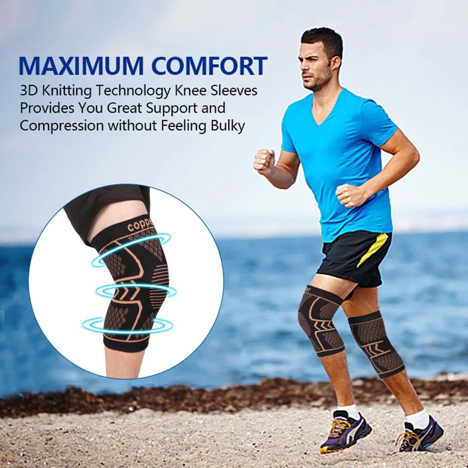 GOBYGO 1Pair Knitted Breathable Sports Knee Pads Copper Fiber Knitted Copper Ion Knee Pads Basketball Knee Pads Men women Unisex