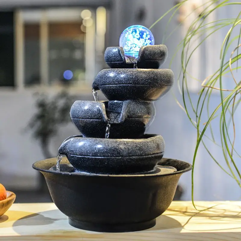 Handmade Gifts Cascading Rock Tabletop Water Fountains Waterfall Tiered Stone Home and Office Lucky Fengshui Fountain Humidifier