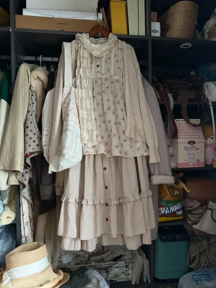 Wild Jasmine Simple Floral Cardigan Three-Piece Set Forest System Country Girl Style Half Skirt Suit Sweet Style Autumn Fashion