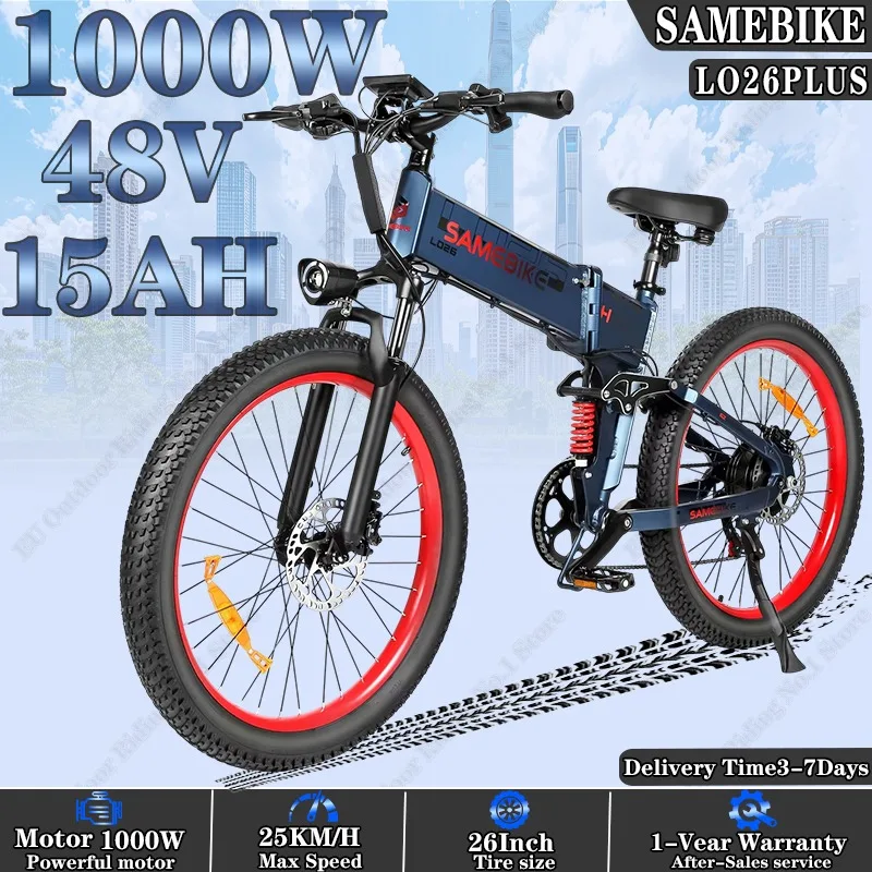 SAMEBIKE LO26PLUS vélo électrique pliable 1000W48V15AH batterie frein hydraulique e-bike 26 pouces tout-Terrain gros pneu vélos électriques pour adultes