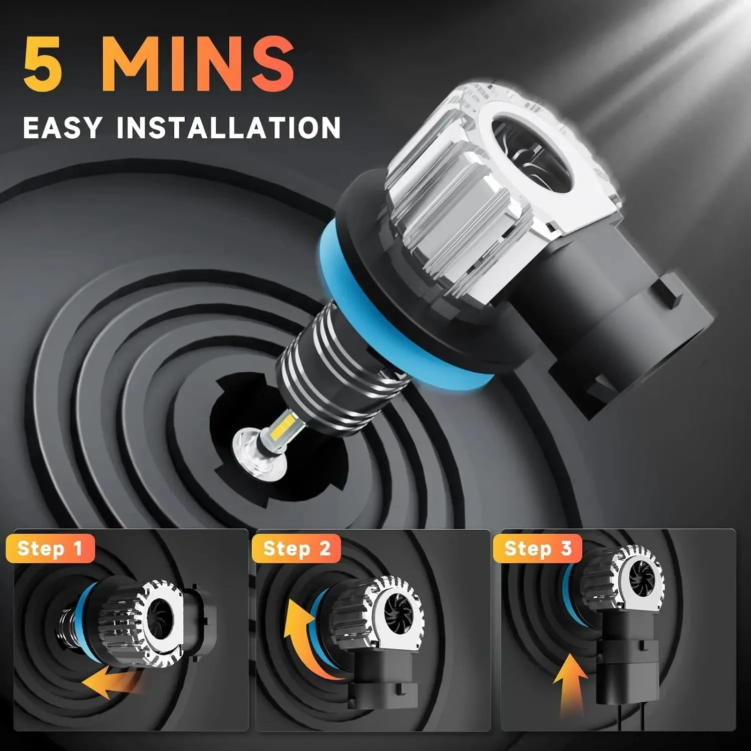 360 H7 H11 LED Headlight Bulbs 2500W High Power 9005 9006 HB3 HB4 Canbus Car Led Turbo Fog Lamp Wireless Original 1:1 Size 6000K view 3