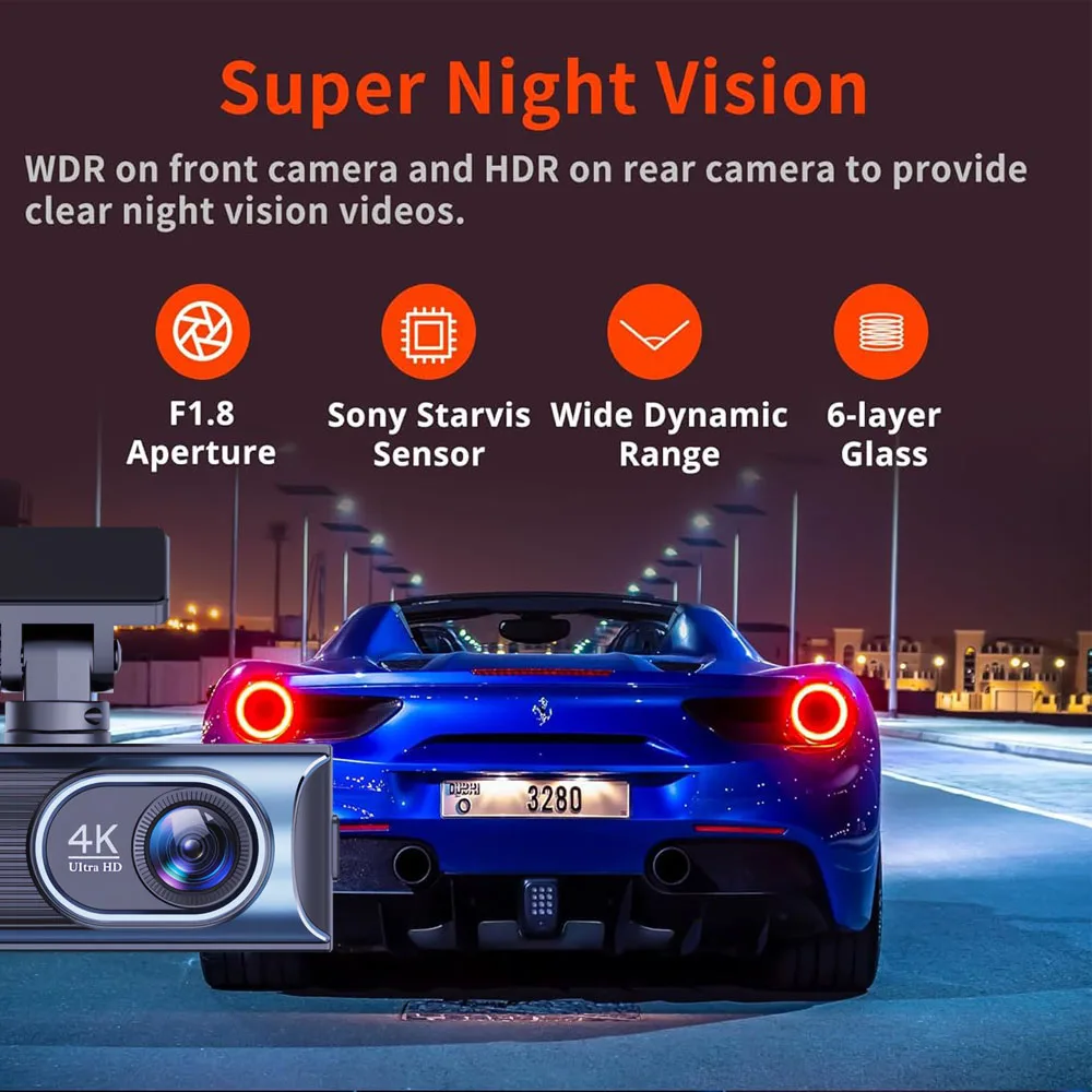 Ultra HD 4K 3840*2160P Dash Cam 24H مراقبة مواقف السيارات DVR اختياري 2.5K للرؤية الليلية كاميرا خلفية GPS WiFi APP التحكم