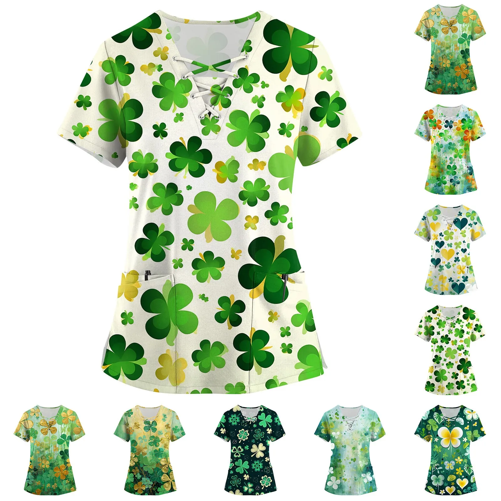 St Patrick Day Print Women'S Top Scrub Medical Uniform Men Hospital Nurse Uniform Scrubs Tops Scrubs Shirt Nurse Uniform Shirts