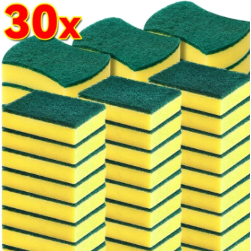 30/1pcs Reusable Double-Sided Cleaning Sponge Dishwashing Cleaning Wipe Household Scouring Pad Sponge Set Kitchen Accessories