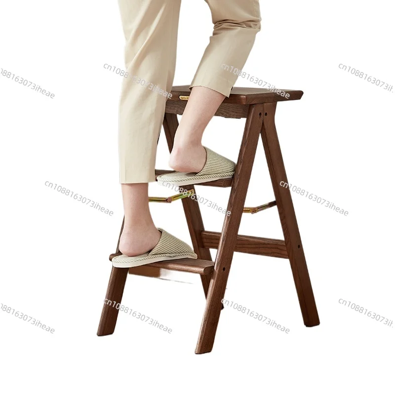 Shoe stool household ladder stool folding steps thickened solid wood three-step ladder dual-purpose
