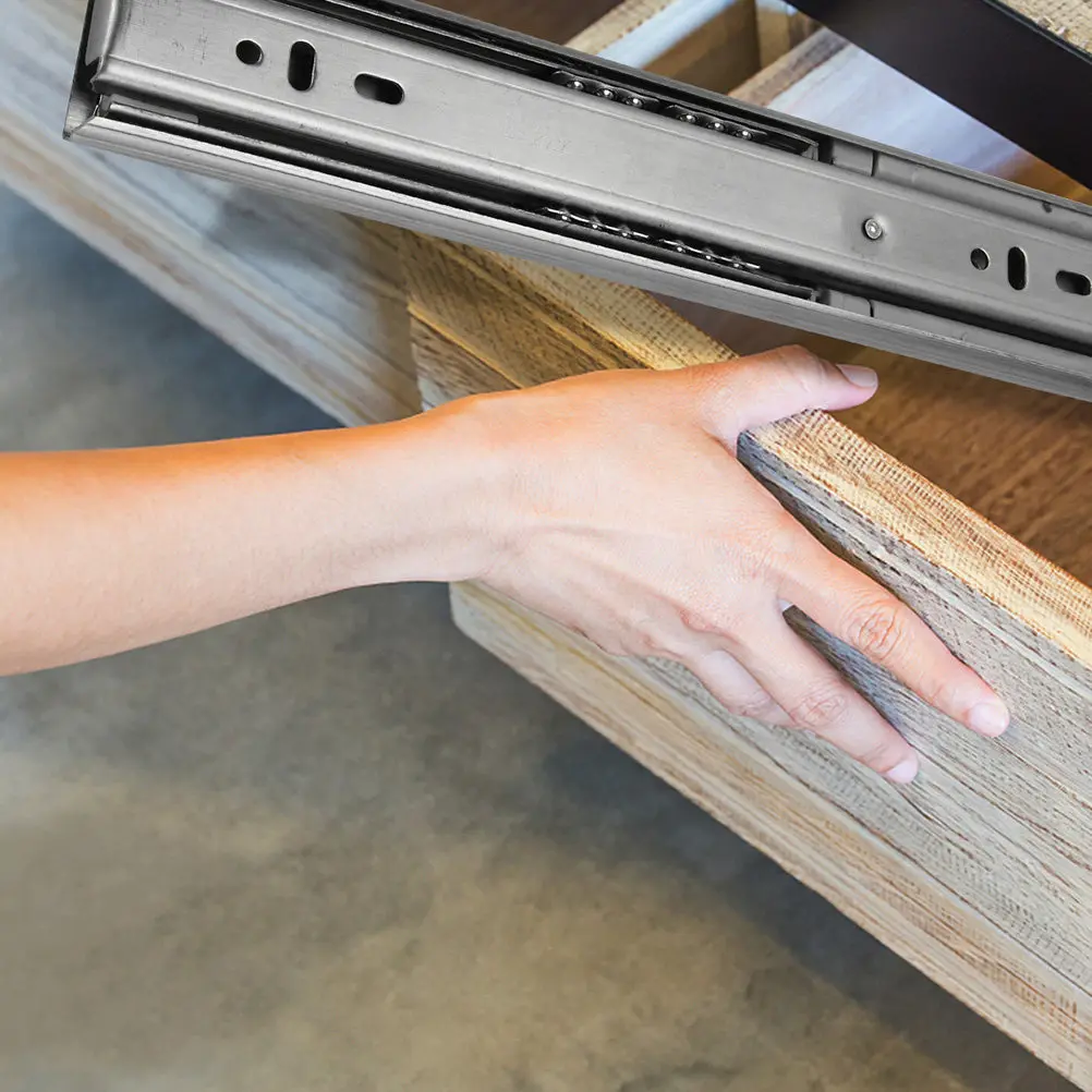 1Set 3-Section Stainless Steel Drawer Slide Cabinet Slide Rail with Silent Double Row Balls Buffer Closure and Smooth Load