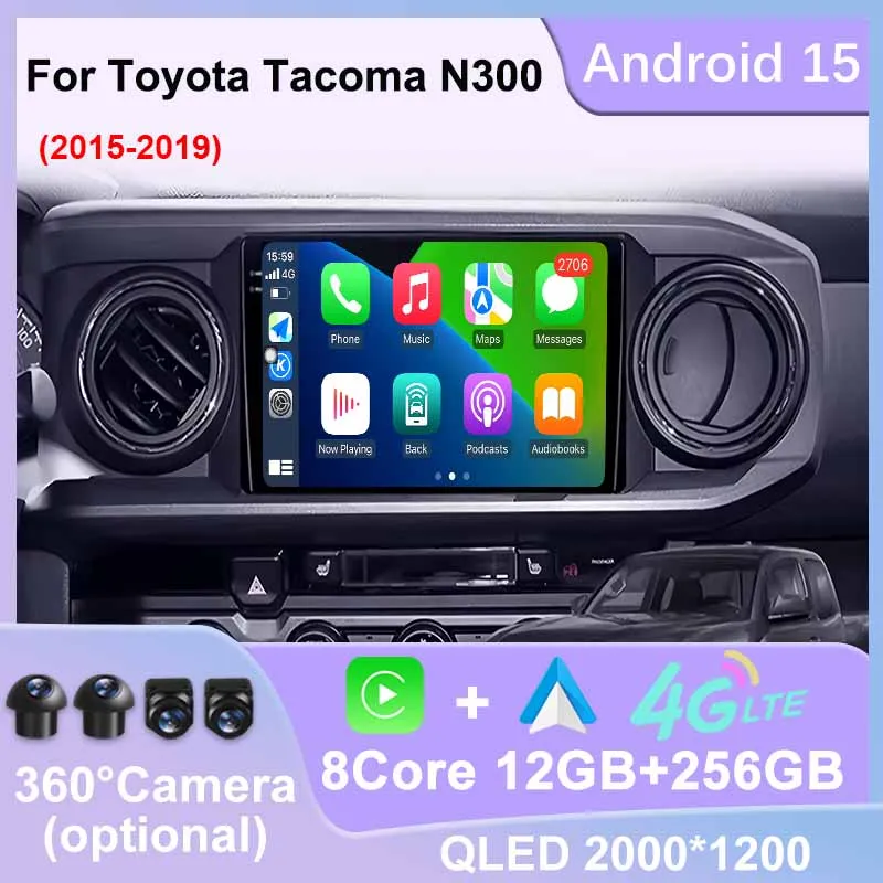 

Android 15 Carplay For Toyota Tacoma N300 2015 - 2019 Auto Audio 4G LTE GPS Multimedia BT Player Car Radio 4G WIFI Head Unit DSP
