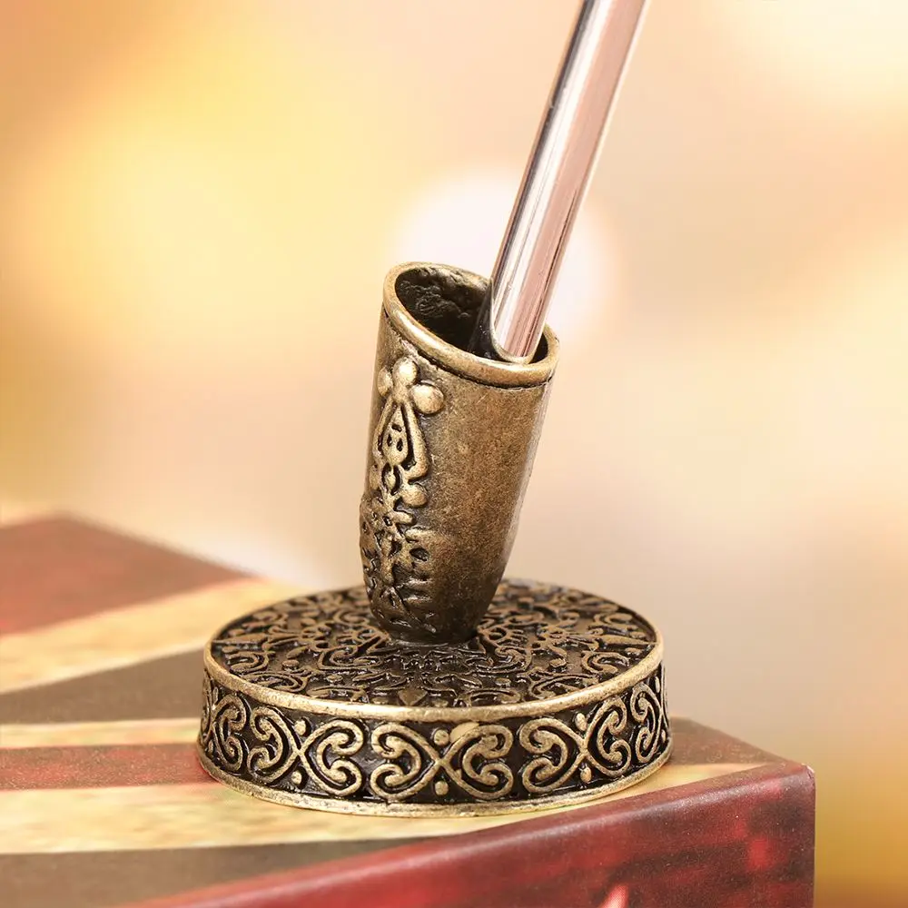 1pc Gift Writing Accessories Round Base School Office Supplies Vintage Metal Pen Clips Pen Holder European Style