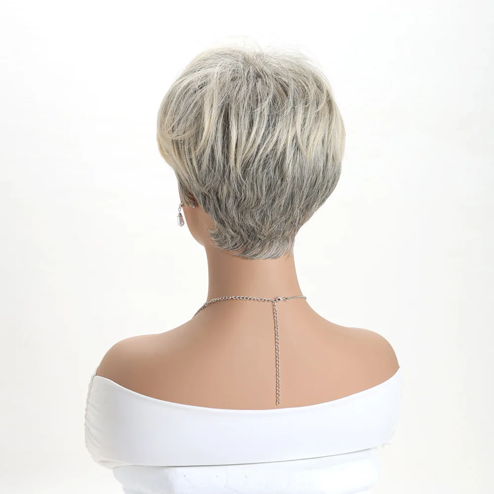 *耐熱性ショートブロンドボブウィッグ、ストレートバング付き、女性用合成毛、日常使用＆コスプレ用