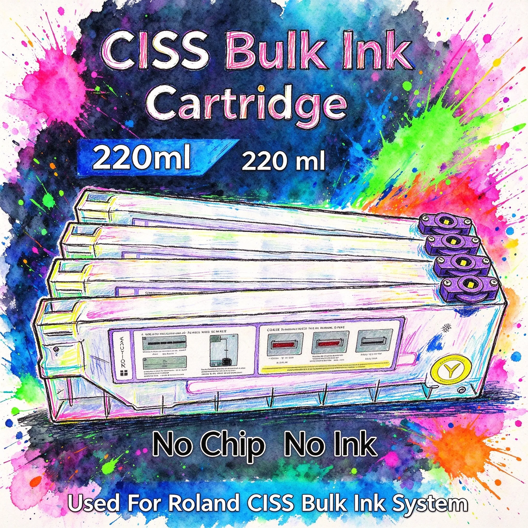220ml 4 Colors Ink Cartridge CISS System For Roland Inkjet Printer Bulk Refill Ink Cartridge BK C M Y Continuous Ink Supply